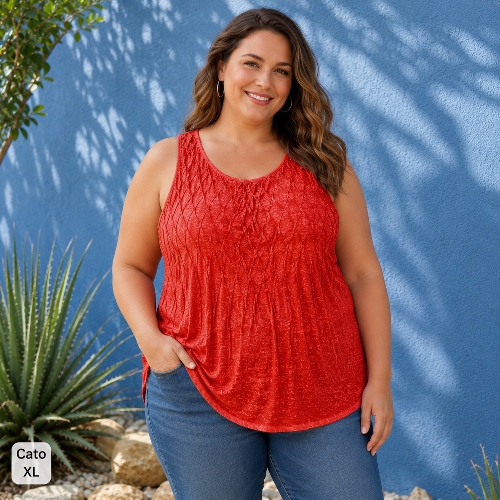 Cato Tank Top Women's XL Burnt Orange Boho Festival Casual Glam Y2K Lattice
